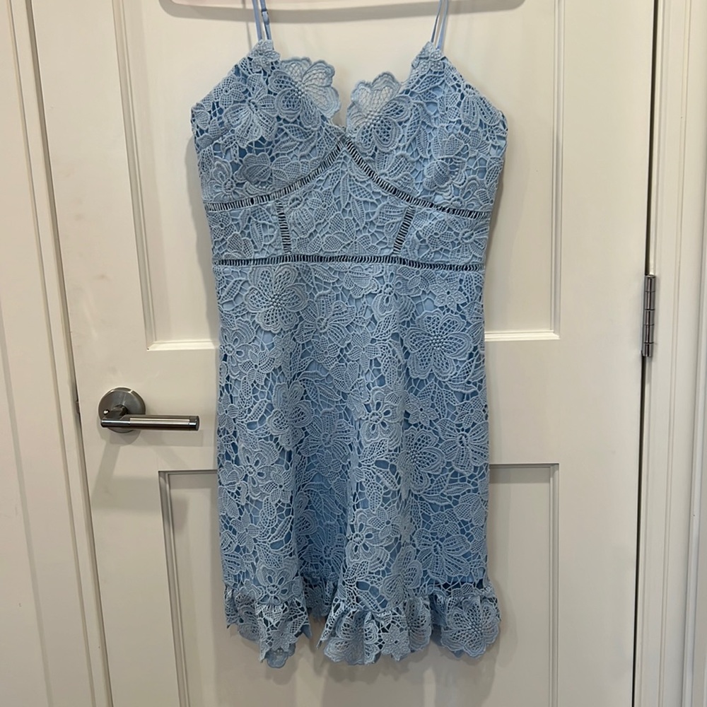 AQUA Lace Mini Dress size L Blue New
